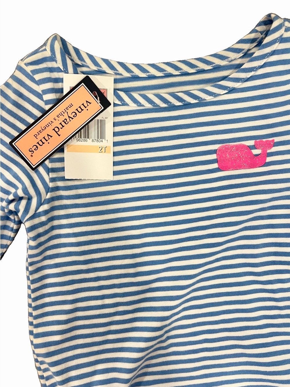 NWT 2t Vineyard Vines Girls Blue & White Stripe Whale T-shirt Dress